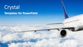  Presentation with flying - Audience pleasing PPT theme consisting of detail-of-jetplane-wing-flying backdrop and a teal colored foreground