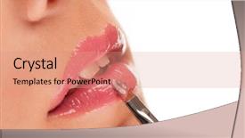  Presentation with lipstick - Audience pleasing theme consisting of detail of lips with lipstick isolated on white background backdrop and a coral colored foreground