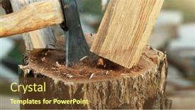  Presentation with wood log - PPT theme featuring detail-of-lumberjack-chopping-wood background and a tawny brown colored foreground