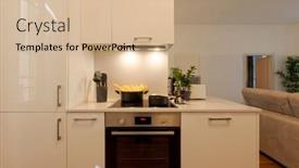  Presentation with kitchen utensils - Slide set with detail-of-modern-kitchen background and a soft green colored foreground