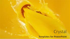  Presentation with orange juice - Colorful slide deck enhanced with detail-of-pouring-orange-juice backdrop and a gold colored foreground