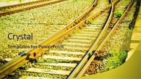 Presentation with railway tracks - PPT theme with detail of railway railroad tracks background and a yellow colored foreground