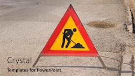  Presentation with weather warning - Beautiful presentation theme featuring detail-of-raod-with-repairing backdrop and a coral colored foreground