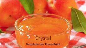  Presentation with apricot - PPT layouts enhanced with detail of ripe apricots and bowl of apricot jam on checkered dishtowel background and a red colored foreground