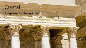  Presentation with roman theatre - Audience pleasing PPT theme consisting of detail of roman theatre merida badajoz province extremadura spain backdrop and a coral colored foreground