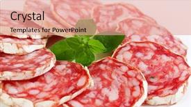  Presentation with herb - PPT layouts having detail of slices of salami decorated with herb background and a coral colored foreground