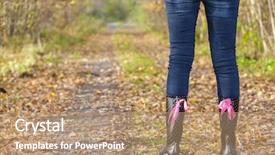  Presentation with rubber - Amazing presentation theme having detail of standing woman wearing black rubber boots backdrop and a coral colored foreground