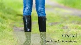  Presentation with rubber - Colorful slide deck enhanced with standing woman wearing rubber boots backdrop and a mint green colored foreground