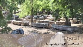  Presentation with world heritage - Theme having detail-of-stone-columns background and a coral colored foreground