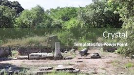  Presentation with world heritage - Presentation enhanced with detail-of-stone-columns background and a tawny brown colored foreground