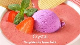  Presentation with wafers - Amazing presentation theme having detail of strawberry soup with scoop of blueberry ice cream and crispy wafers backdrop and a coral colored foreground