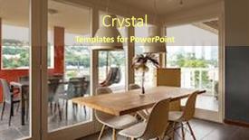  Presentation with nobody - Theme having detail of table with design chairs with windows with large terrace nobody inside background and a tawny brown colored foreground