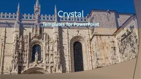  Presentation with monastery - Beautiful PPT layouts featuring detail-of-the-magnificent-carvings backdrop and a ocean colored foreground