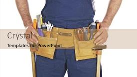  Presentation with handyman - PPT layouts consisting of detail of tool bel wearing by caucasian handyman background and a coral colored foreground