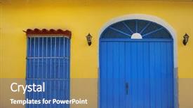  Presentation with blue yellow - Presentation design having facade in yellow and blue background and a ocean colored foreground