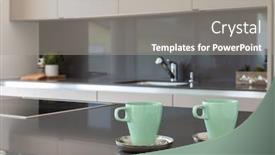  Presentation with kitchen design - Audience pleasing theme consisting of detail-of-two-breakfast-cups backdrop and a gray colored foreground