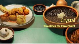  Presentation with cuban - Slides featuring detail of typical assorted cuban dishes over green surface background and a tawny brown colored foreground