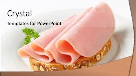  Presentation with bread - PPT theme featuring detail of whole grain bread with ham background and a pink colored foreground