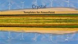  Presentation with windmills - Theme with detail of windmills on wind-farm wind farm with mountains and clouds background and a light blue colored foreground