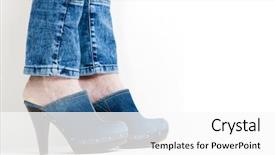  Presentation with denim - Slide set featuring detail of woman wearing denim clogs background and a white colored foreground