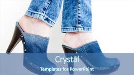  Presentation with denim - Slide deck featuring detail of woman wearing denim clogs background and a ocean colored foreground