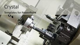  Presentation with drilling machine - Audience pleasing presentation theme consisting of detail on metal cutting machine backdrop and a light gray colored foreground
