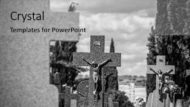  Presentation with jesus christ - Amazing PPT theme having details of crosses and tomb backdrop and a light gray colored foreground