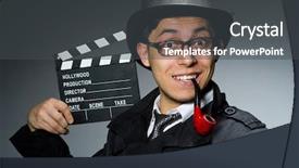  Presentation with detective - Beautiful theme featuring detective in black coat with clapperboard against gray backdrop and a dark gray colored foreground