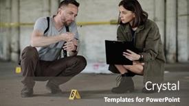  Presentation with inspector - Presentation theme featuring detective-inspector-or-policeman-showing background and a dark gray colored foreground