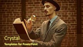  Presentation with detective magnifying glass - Amazing theme having detective-man-looking-intently-through backdrop and a tawny brown colored foreground
