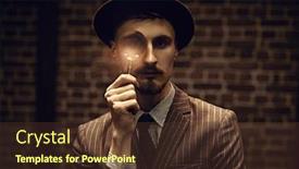  Presentation with detective magnifying glass - Presentation theme enhanced with detective-man-looking-intently-through background and a tawny brown colored foreground