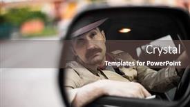  Presentation with detective - Colorful presentation design enhanced with detective smoking a cigarette in his car while stalking backdrop and a tawny brown colored foreground
