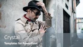  Presentation with detective - Colorful presentation theme enhanced with detective-spy-man-leaning-against backdrop and a gray colored foreground
