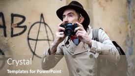  Presentation with detective - Colorful presentation theme enhanced with slums - detective taking pics backdrop and a coral colored foreground