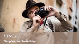  Presentation with detective - Presentation theme featuring detective-taking-pics background and a coral colored foreground