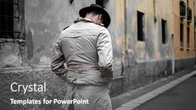  Presentation with slums - Presentation theme consisting of detective-walking-in-the-city background and a dark gray colored foreground