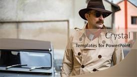  Presentation with slums - Cool new PPT layouts with detective-walking-in-the-city backdrop and a coral colored foreground