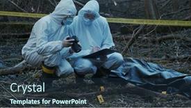  Presentation with crime scene investigation - PPT layouts with detectives-are-collecting-evidence background and a ocean colored foreground