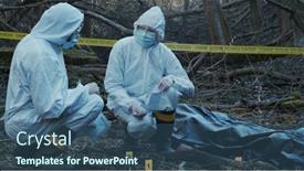  Presentation with crime scene investigation - PPT theme consisting of detectives-are-collecting-evidence background and a ocean colored foreground