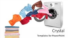  Presentation with clothes washing machine - Slide set enhanced with washing machine and flying clothes background and a white colored foreground