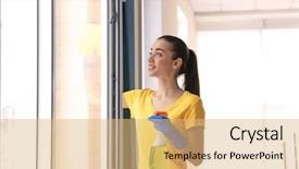  Presentation with room cleaning - PPT layouts having detergent and rag while cleaning background and a  colored foreground