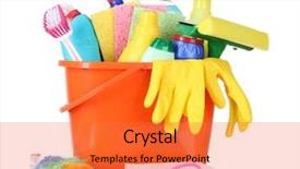  Presentation with sponges - Slide deck featuring detergent bottles brushes gloves background and a red colored foreground