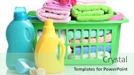  Presentation with plastic - Presentation design featuring detergents and towels in green background and a mint green colored foreground