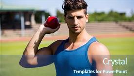  Presentation with athlete - Beautiful PPT theme featuring determined athlete about to throw shot put ball backdrop and a ocean colored foreground