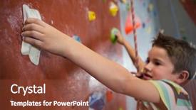  Presentation with rock climbing - Theme with determined boy practicing rock climbing background and a  colored foreground