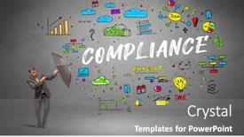  Presentation with umbrella - Theme having determined-businessman-hiding-behind-umbrella background and a gray colored foreground