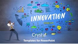  Presentation with umbrella - Beautiful PPT theme featuring determined-businessman-hiding-behind-umbrella backdrop and a teal colored foreground