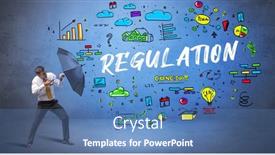  Presentation with umbrella - Slide deck enhanced with determined-businessman-hiding-behind-umbrella background and a teal colored foreground