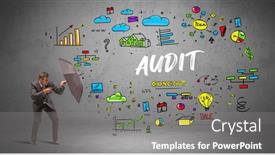  Presentation with umbrella - Presentation theme with determined-businessman-hiding-behind-umbrella background and a gray colored foreground