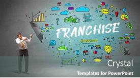  Presentation with franchise - PPT layouts having determined-businessman-hiding-behind-umbrella background and a gray colored foreground